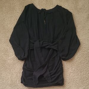 Black Long Sleeve Dress with Waist Tie